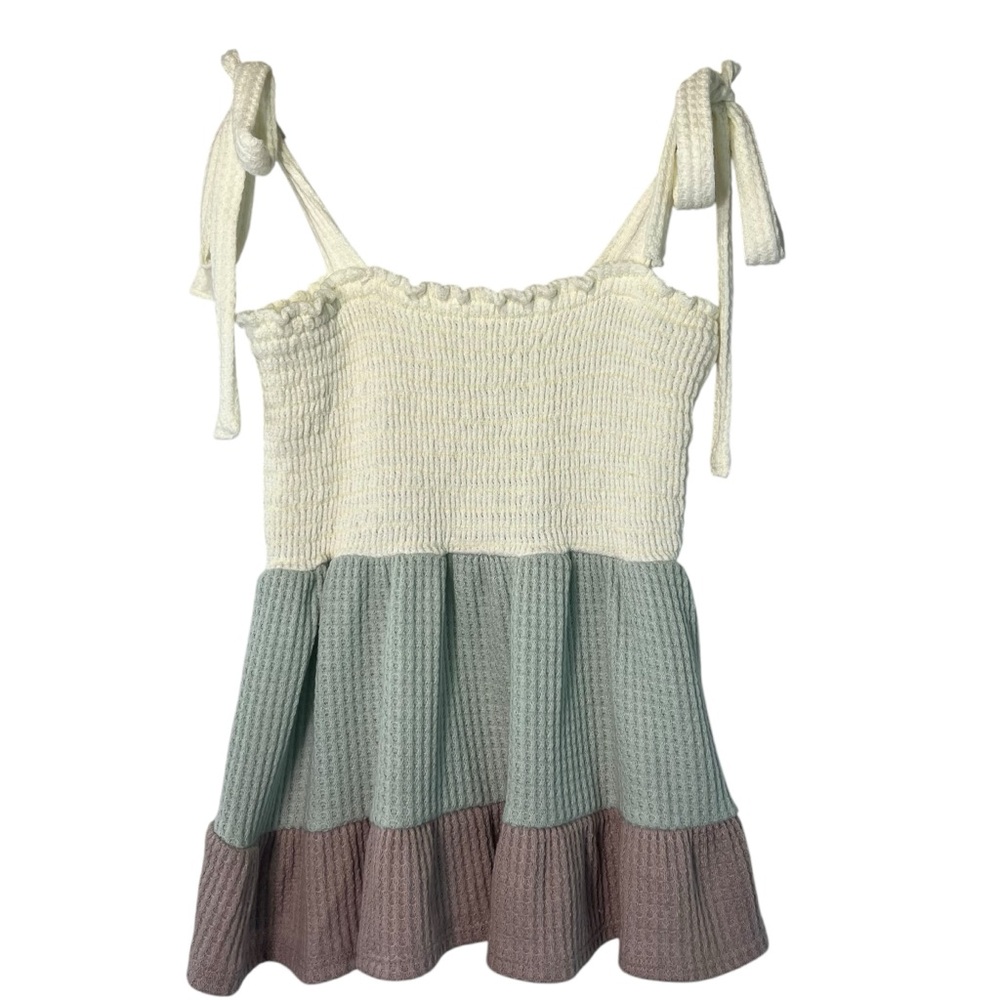 Altar’d‎ State Shoulder Tie Color Block Waffle Knit Babydoll Top Women’s Small